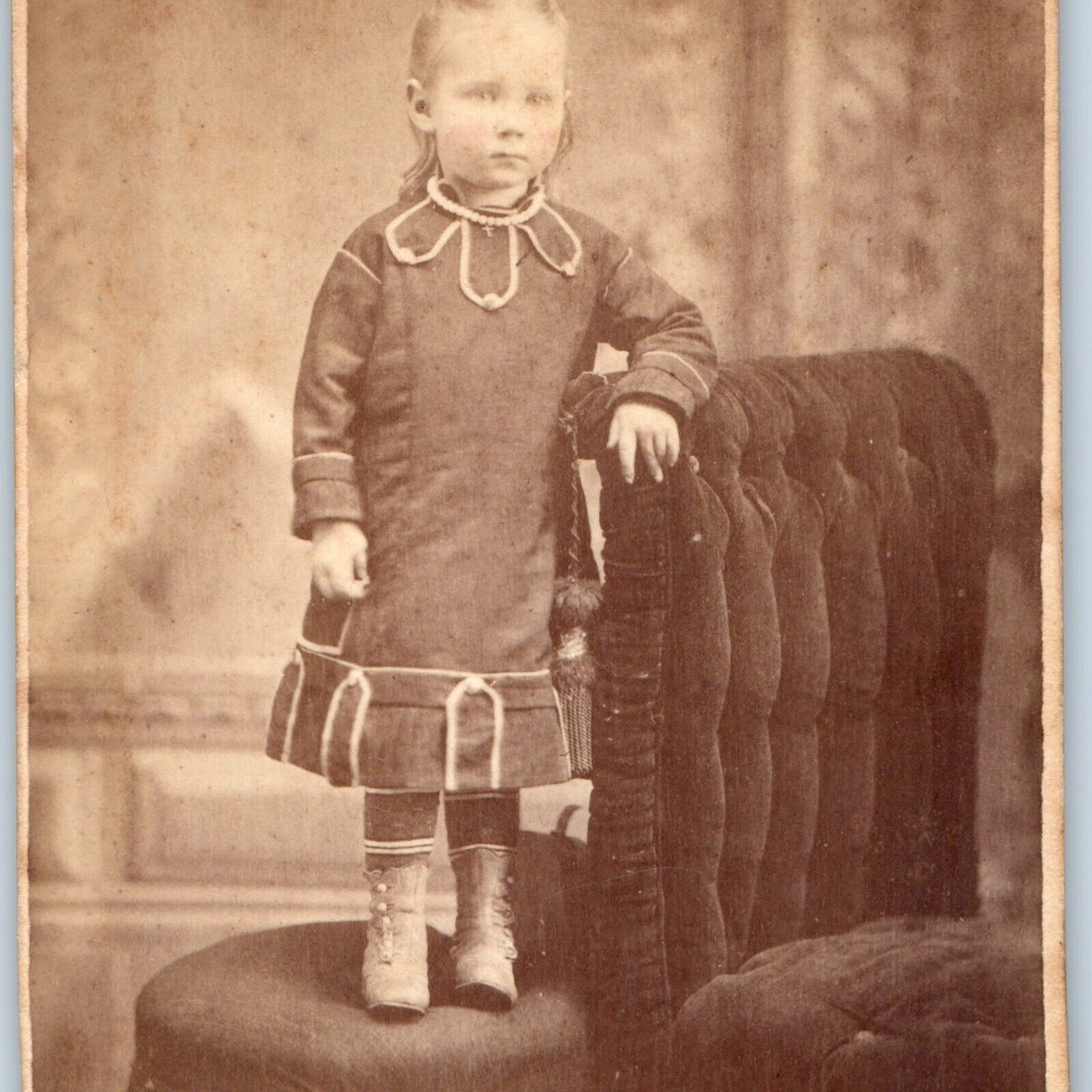 c1870s Cute Little Girl Standing on Stool Tint Cheeks Cuyler CdV Photo Card H27