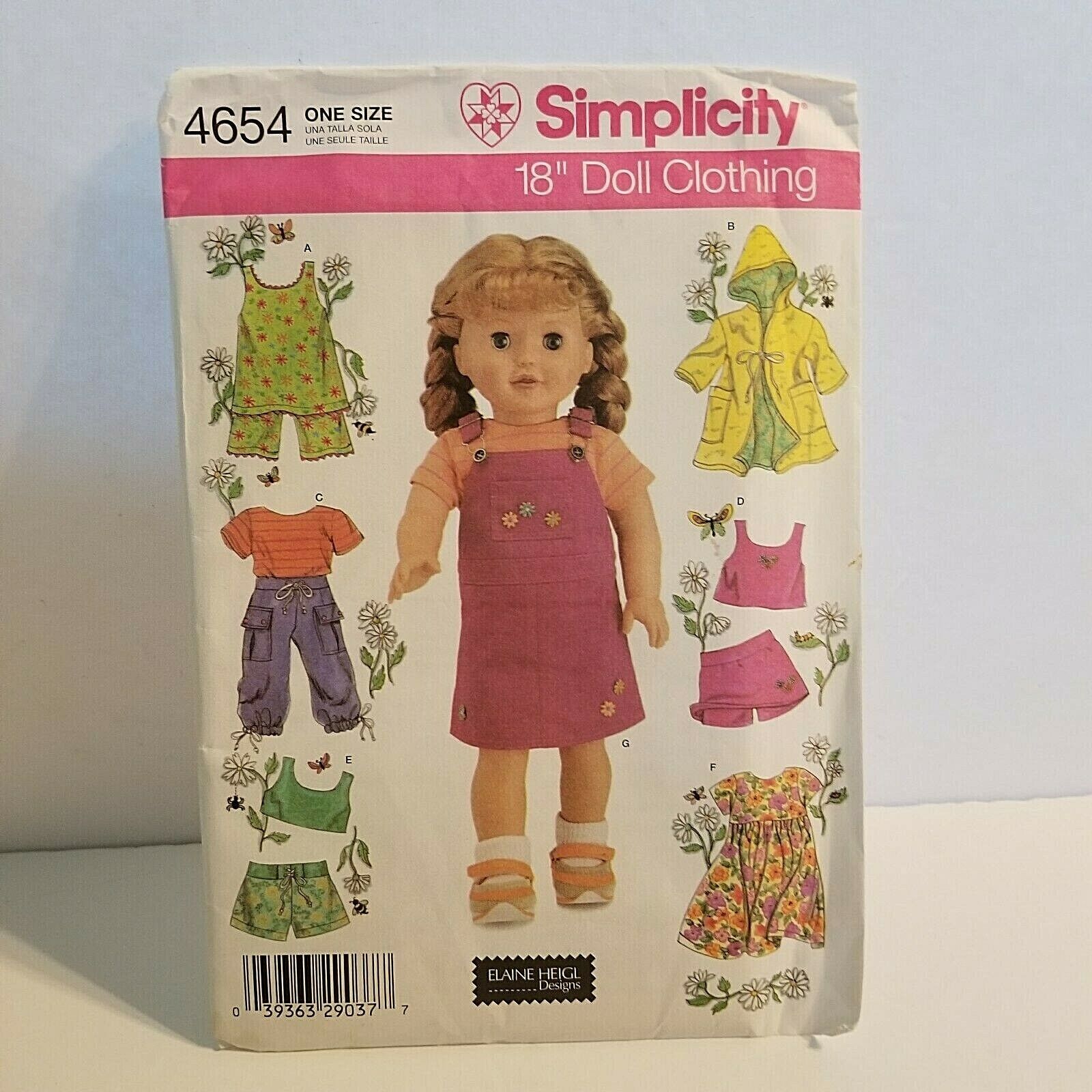 Simplicity 4654 sewing pattern doll American girl 18\