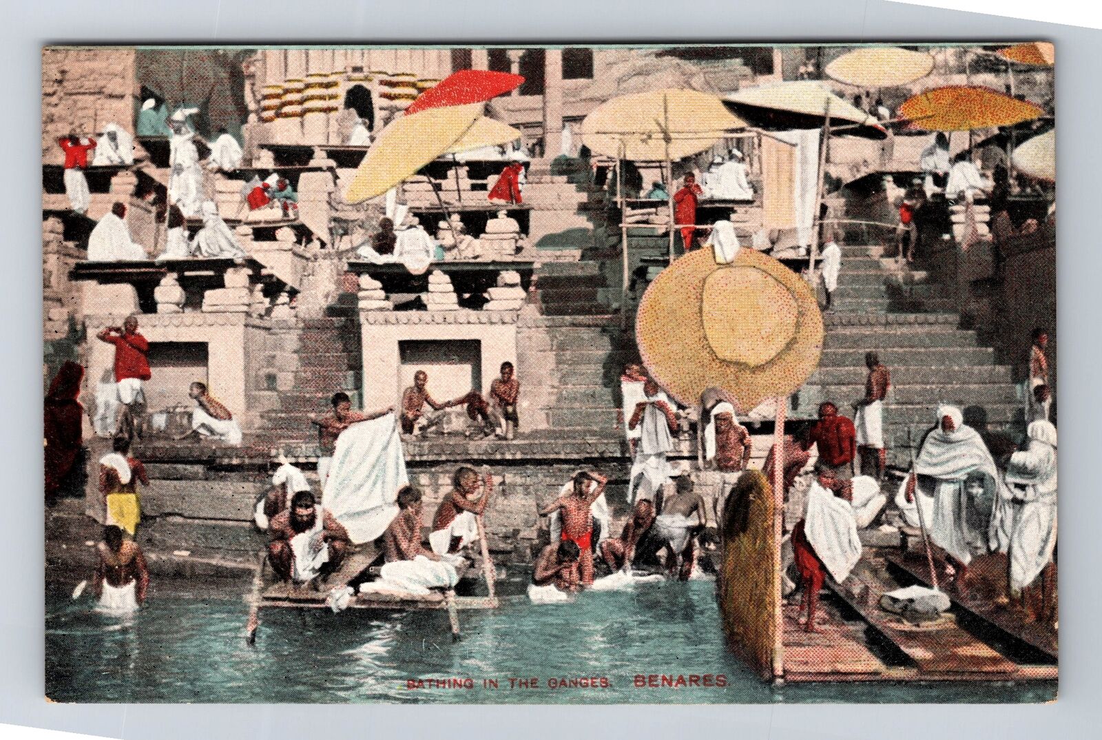Benares India, Bathing In The Ganges, Antique Souvenir, Vintage Postcard