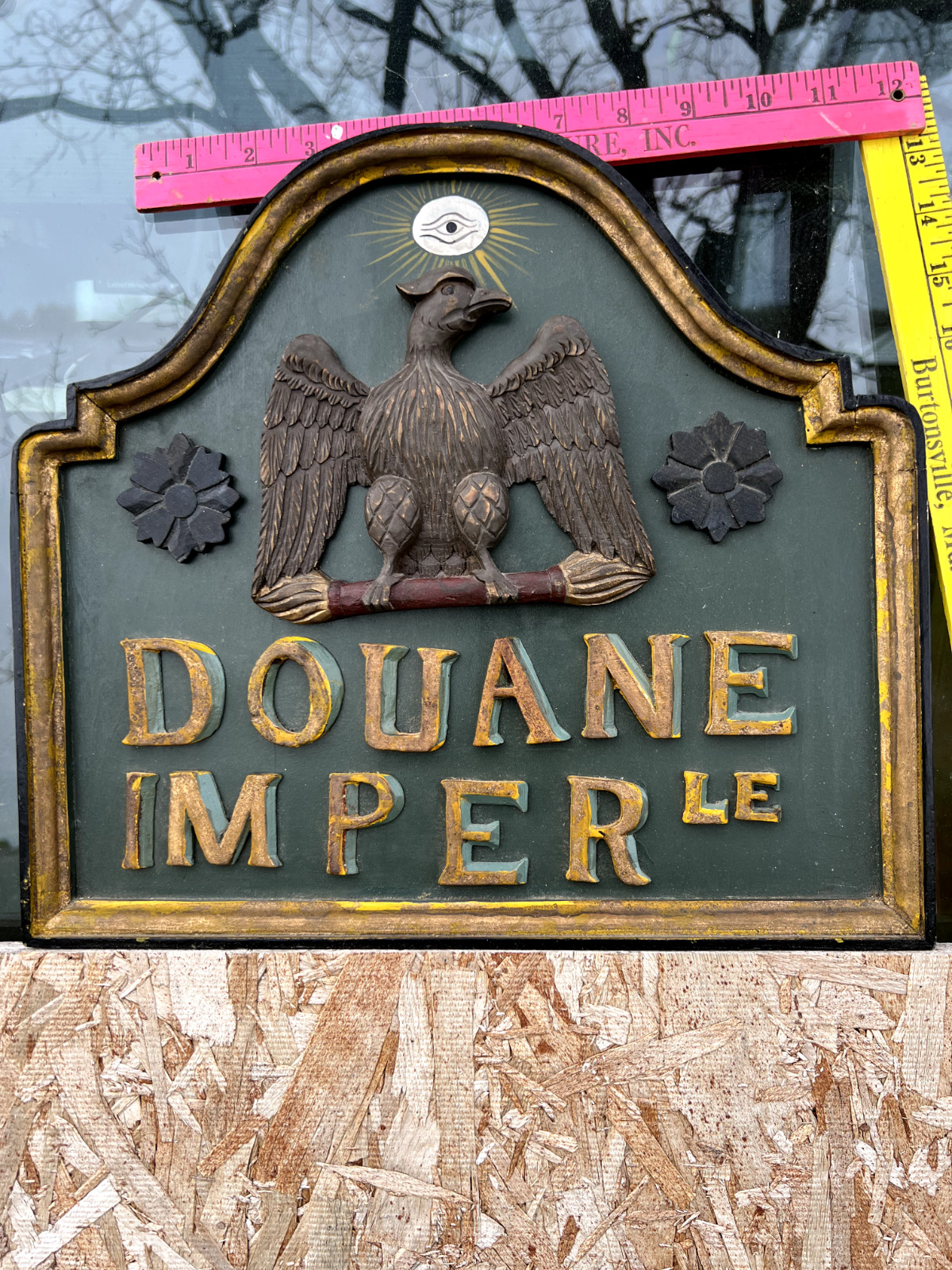 Vintage FRENCH IMPERIAL EAGLE, Masonic Eye, DOUANE IMPER LE Wood Sign NAPOLEON 2