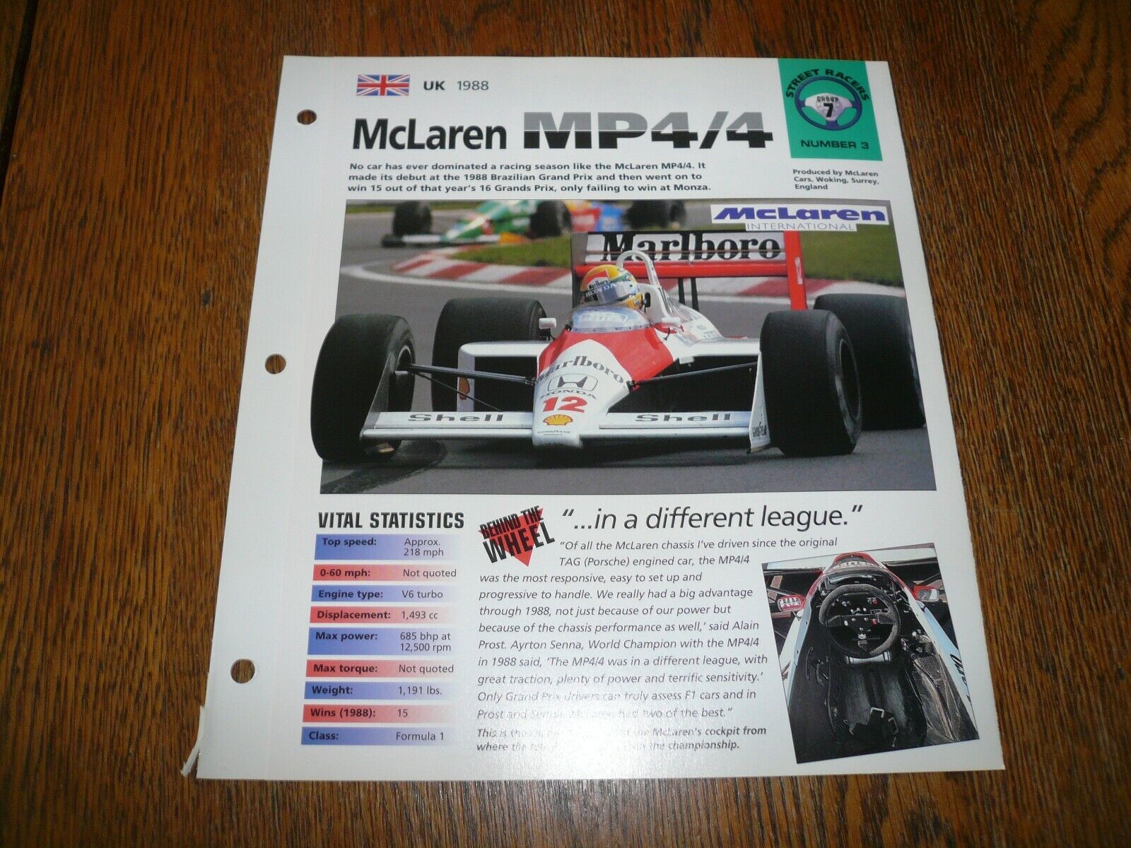 1988 McLaren MP4/4 UNIQUE IMP BROCHURE 
