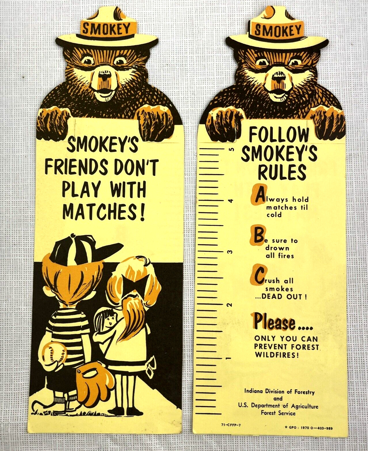 Vintage Smokey the Bear Bookmarks x10 Prevent Forest Fires 1970 DEPT OF AG USA
