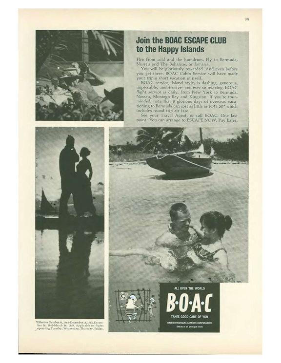 1962 BOAC Airlines PRINT AD Escape to the Happy Islands Bermuda Jamacia Bahamas
