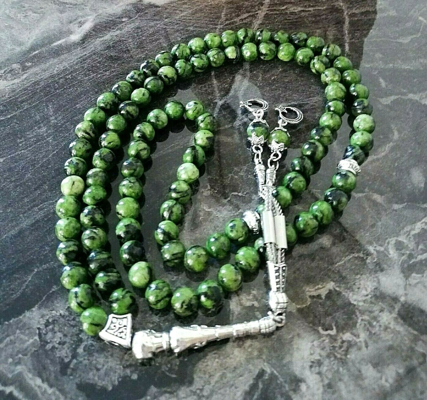 REAL Jade Stone Islamic Prayer 99 beads, Tasbih, Misbaha, Rosary, Tasbeeh, 8mm
