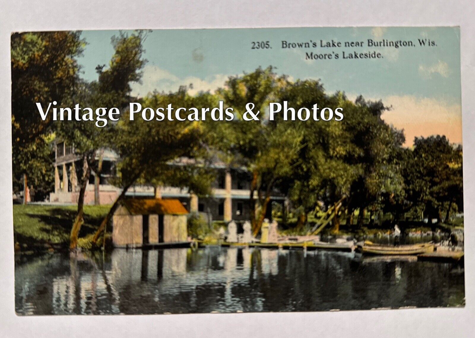 Burlington Wisconsin Brown’s Lake Moore’s Lakeside 1915 Vintage Postcard