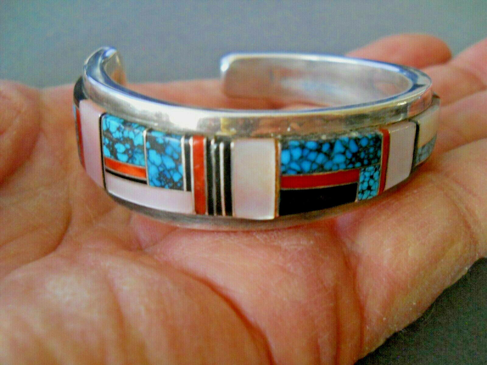 Colorful Southwestern Native American MultiStone Channel Inlay Sterling Bracelet