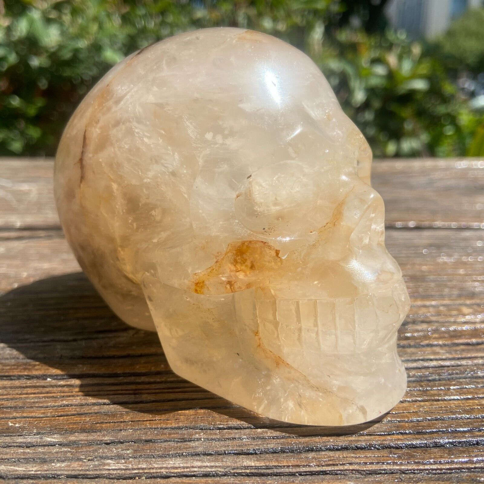 2LB 4.3\'\' Natural Golden Healer Skull  Quartz Crystal Statue Carving Hand Craft