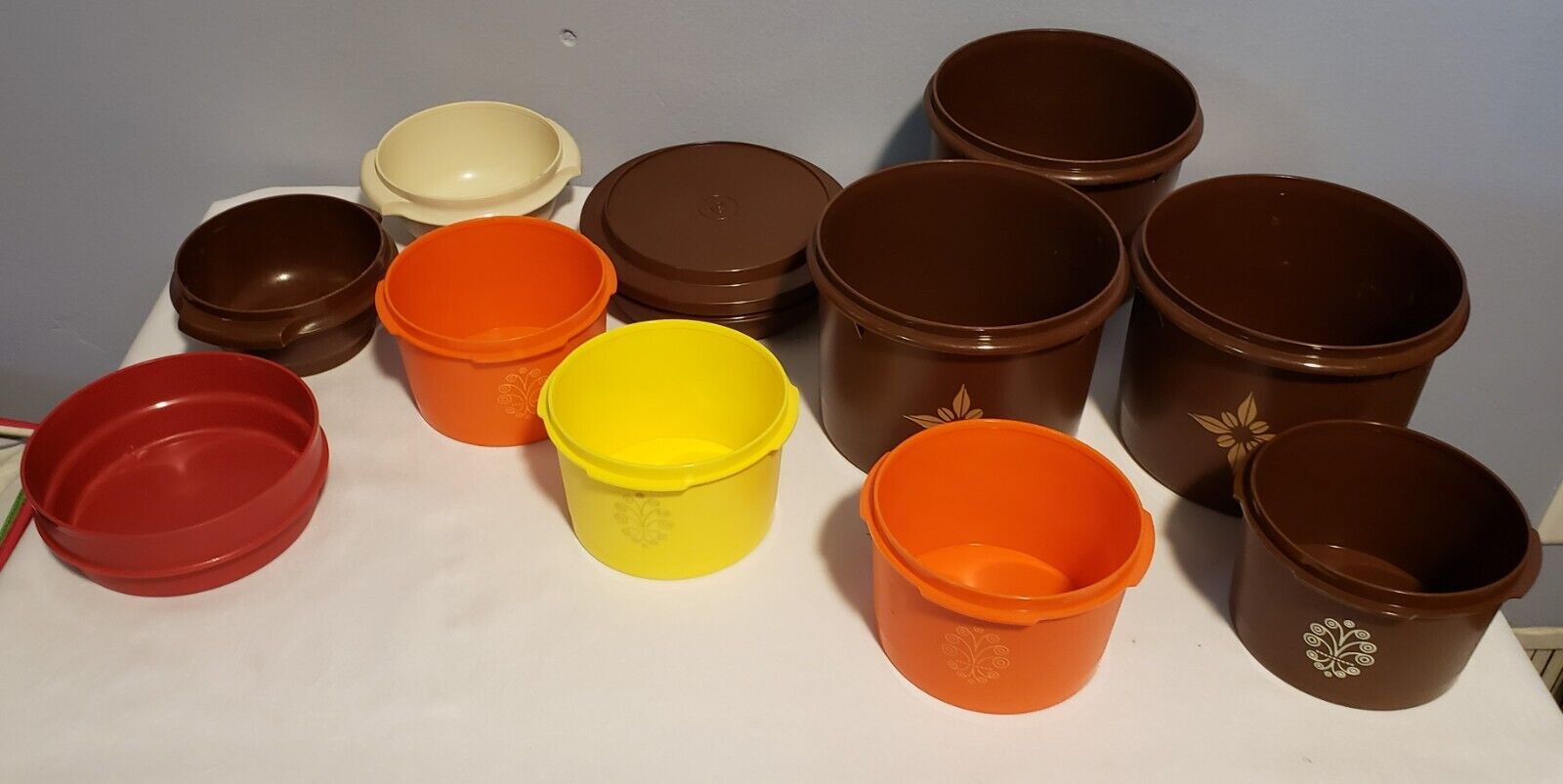 Vintage Tupperware Lot, Brown, Orange, Red and Tan, Lot of 12 Pieces