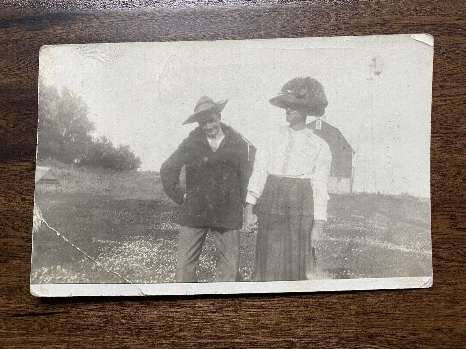 Men in Ladies Hats & One in a Dress Stewartville MN Antique Vintage Photo