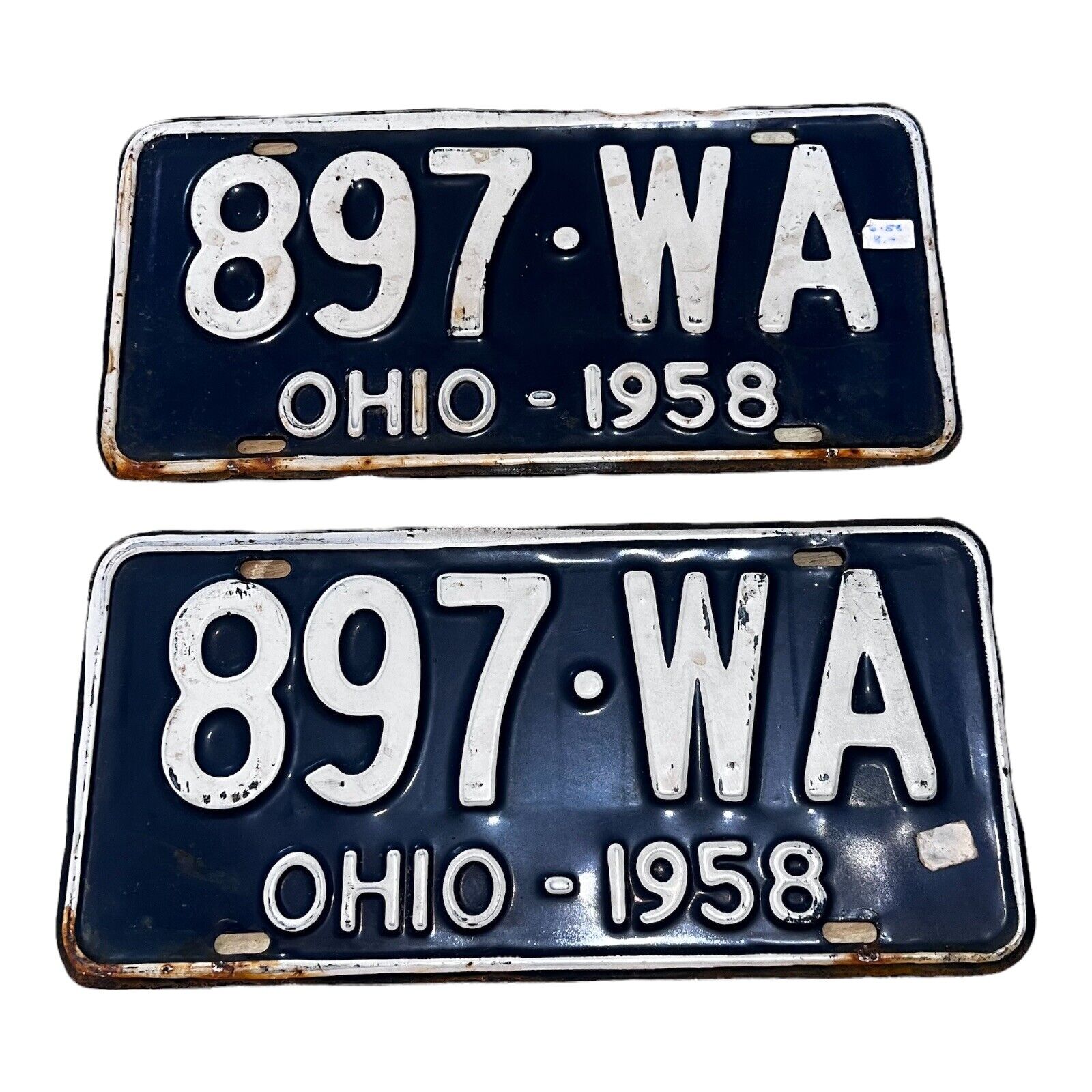 Vintage 1958 Ohio Collectible license plates pair Original Tag 897 WA 