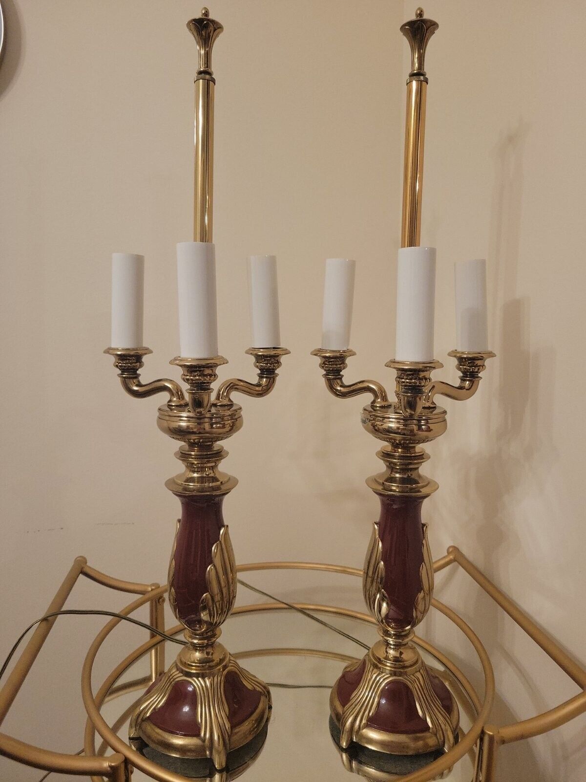 Pair of 2 Rembrandt 3-Light Candle Brass Lamp