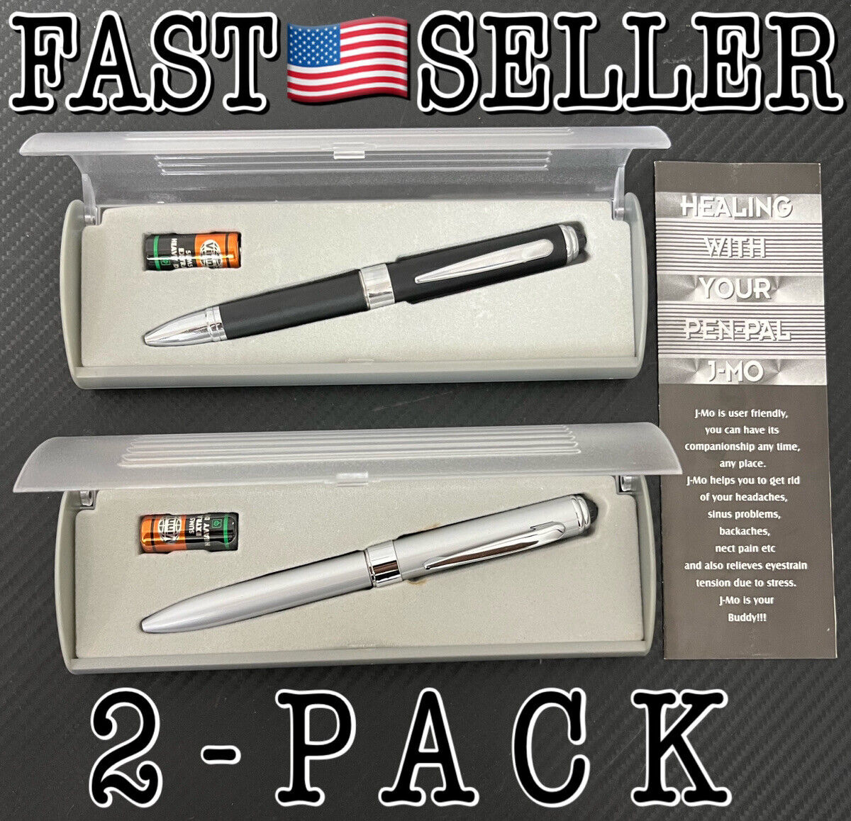 2-Pack 2in1 Electronic Vibration Massage Metal Ballpoint Pen, Silver/Black*READ*