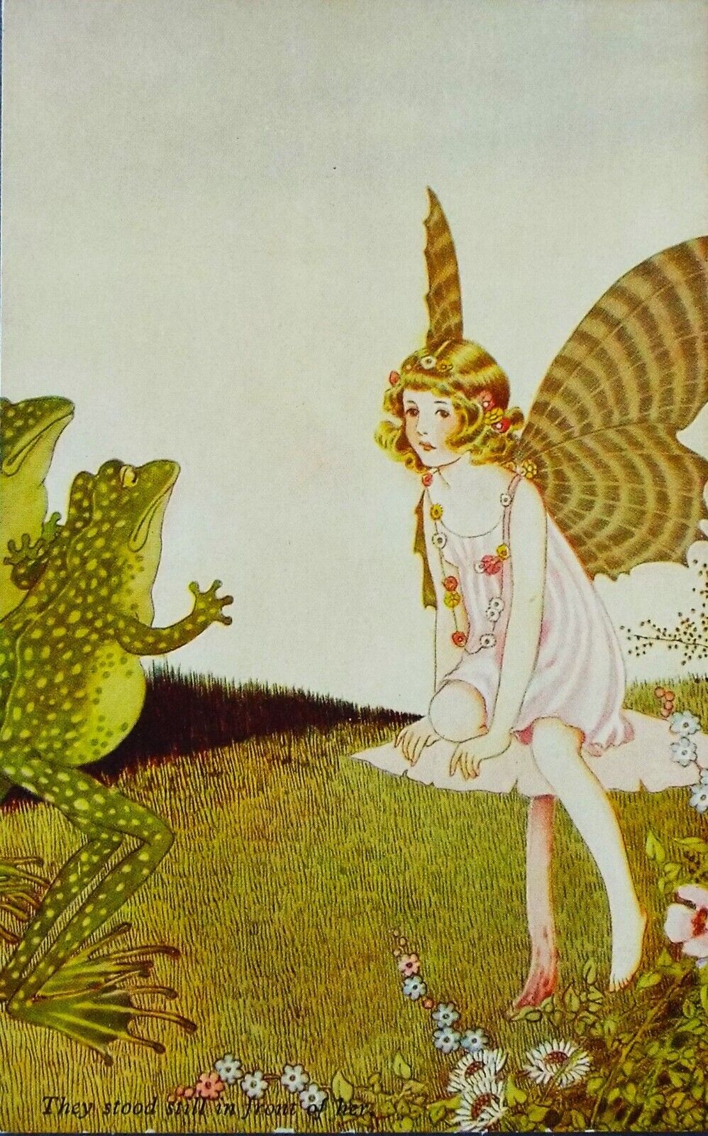 RARE Fine Fantasy 1920 Fairy sits on mushroom Frog Outhwaite London Series 71a