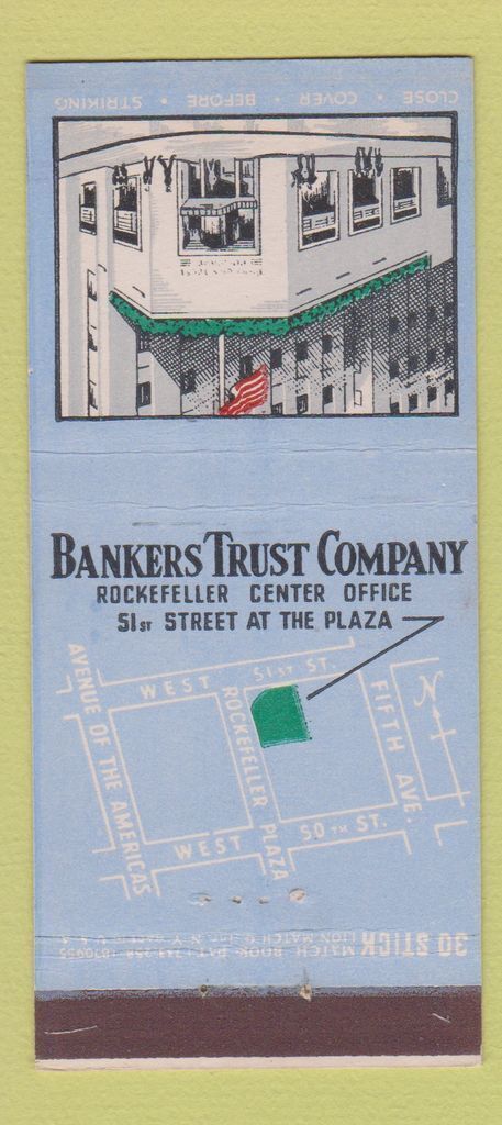 Matchbook Cover - Bankers Trust New York City 30 Stick
