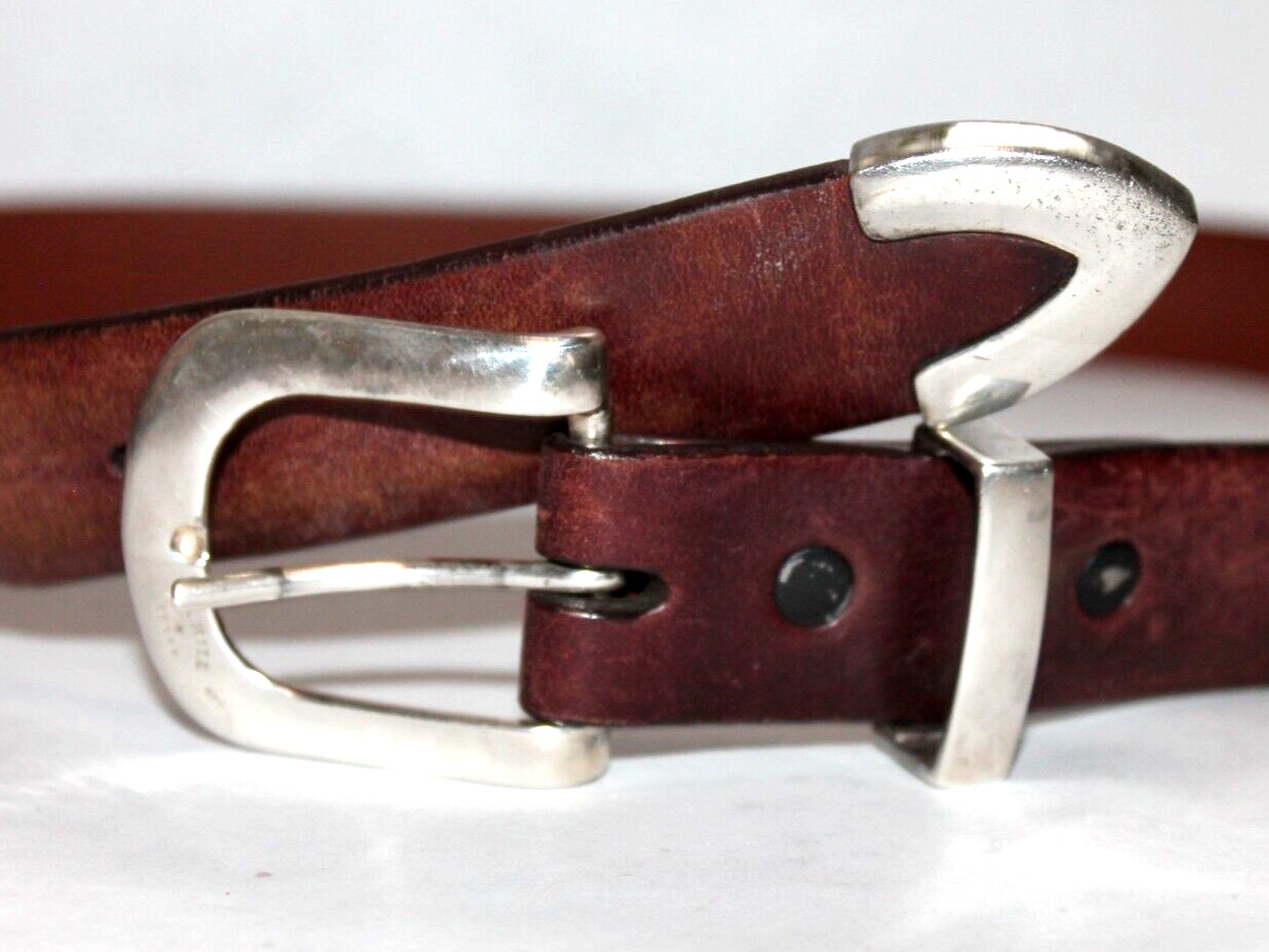 Vintage J.B. Hill Texas Sterling Buckle Keepers Ends Brown Leather Belt 34