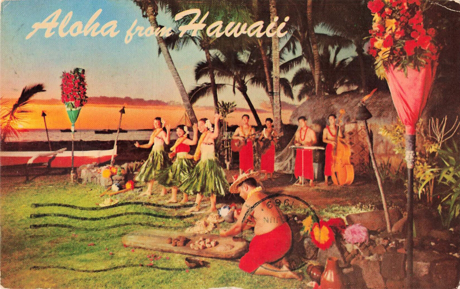 Aloha from Hawaii Sunset at Kona Inn S-165 Nani Li’i  Postcard