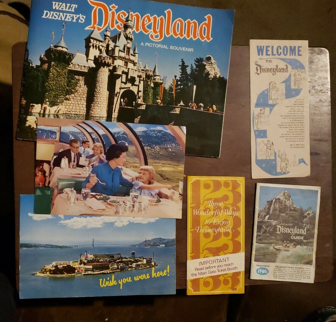 Vtg Disneyland 60 70s souvenirs Welcome to Disneyland + postcards + more 6 items