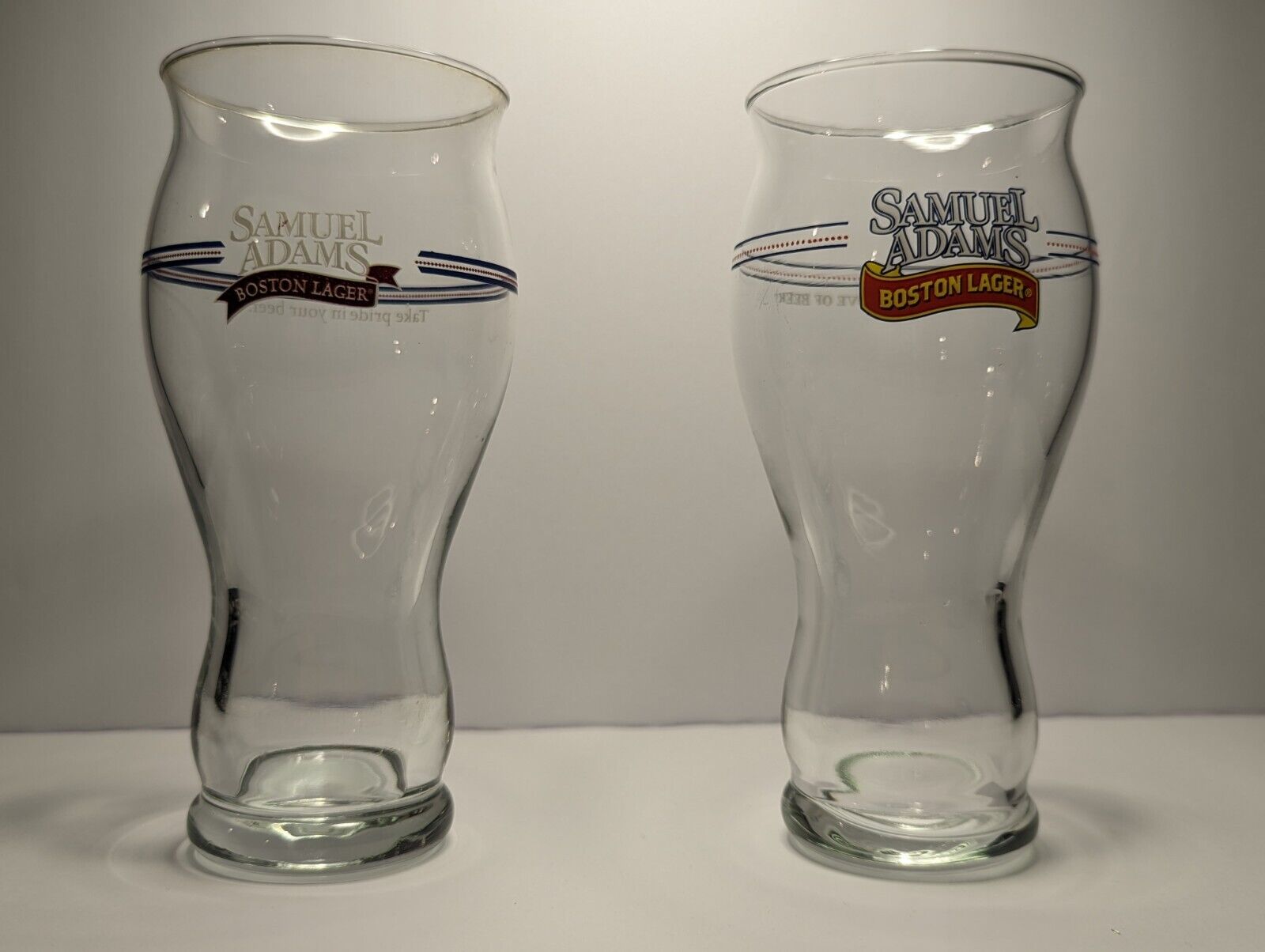 PAIR OF VINTAGE SAM ADAMS GLASSES Take Pride In Your Beer & For The Love Of Beer