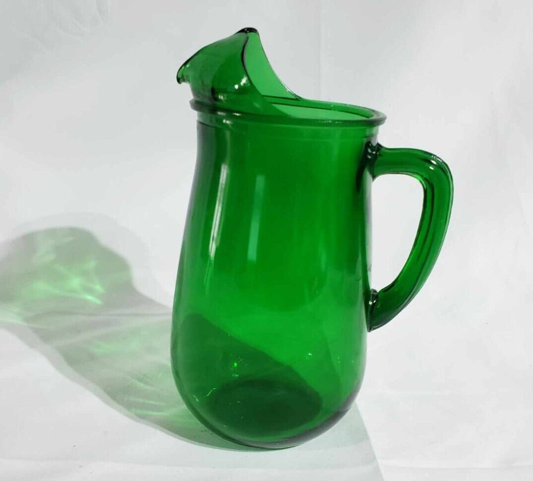 Vintage emerald green anchor hocking pitcher 8\