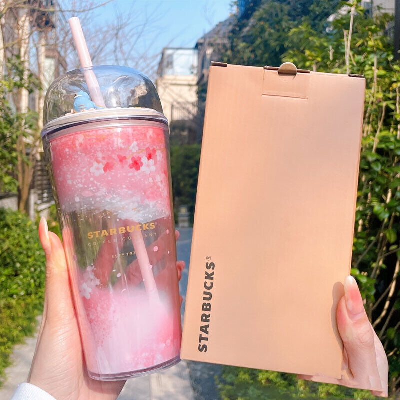 New Starbucks 2023 Spring Cherry Blossom Sakura Bird PP 473ml Straw Cup Tumbler