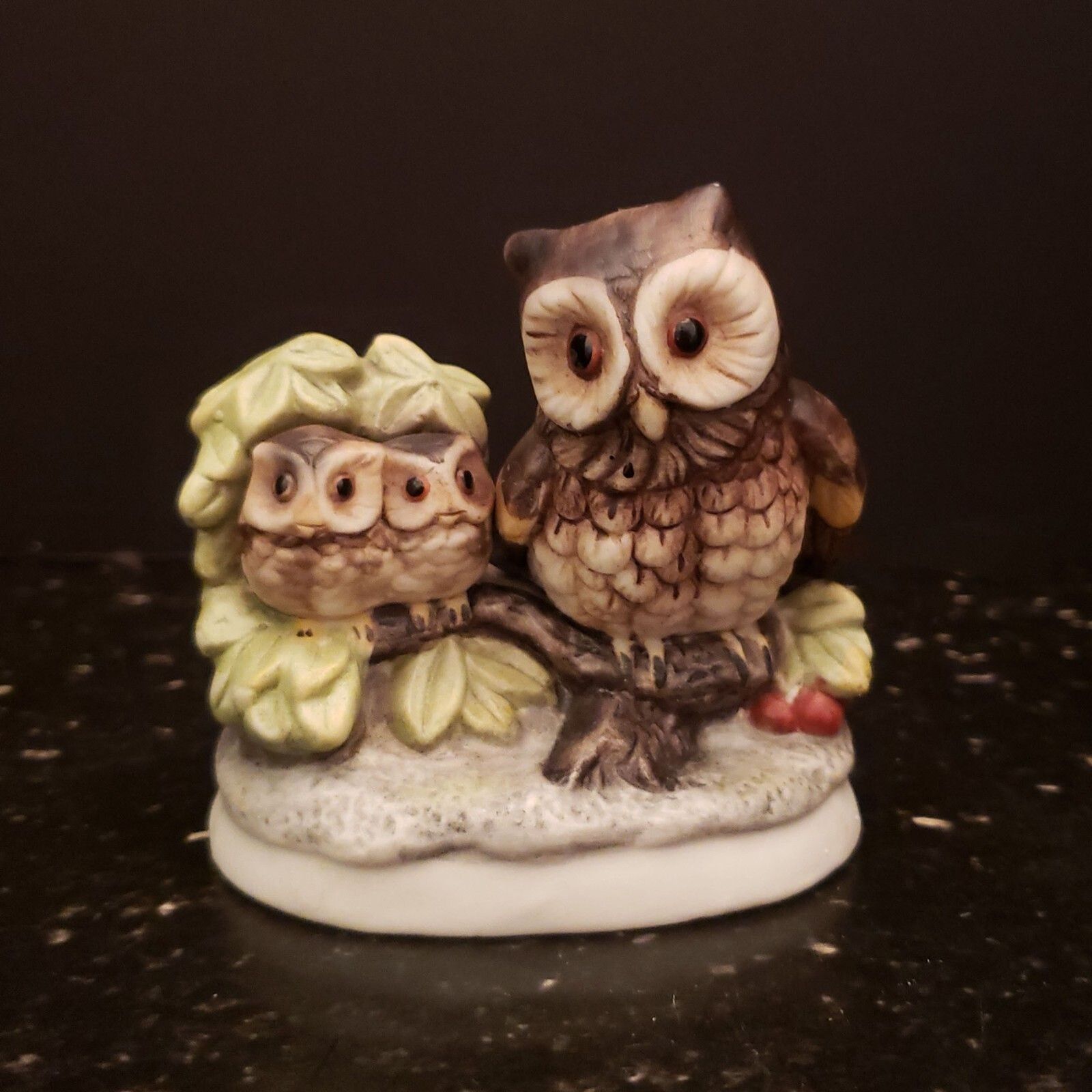 Homco #1298 Mother and Baby Owls Figurine Porcelain Ceramic Vintage
