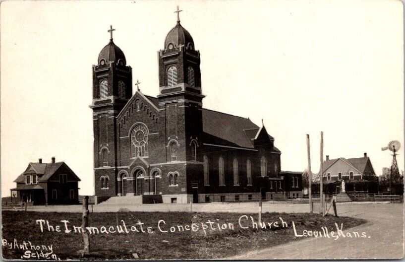 RPPC Postcard Immaculate Conception Church Leoville Kansas c.1918-1930     20487
