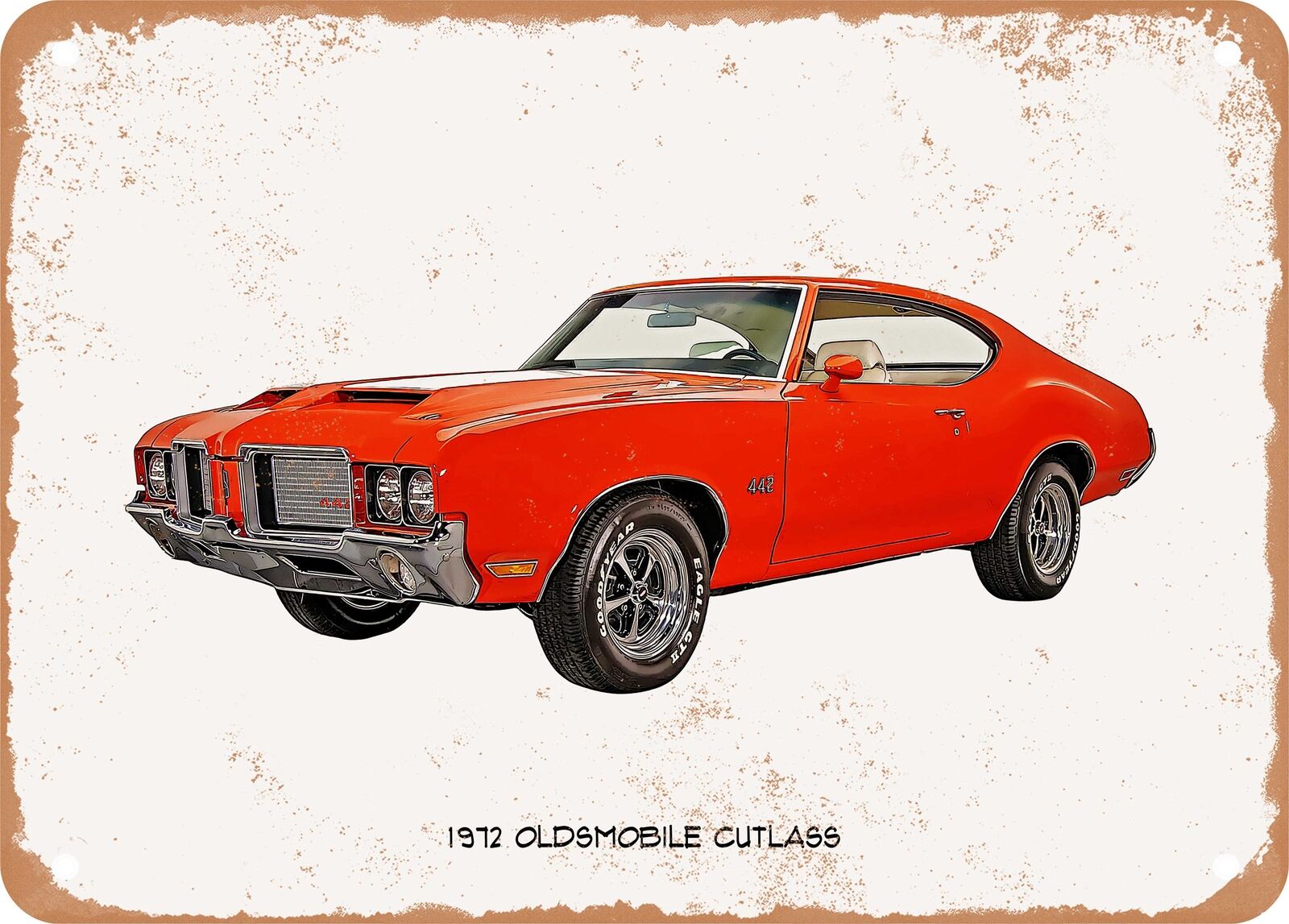 Classic Car Art - 1972 Oldsmobile Cutlass Oil Painting - Rusty Look Metal Sign