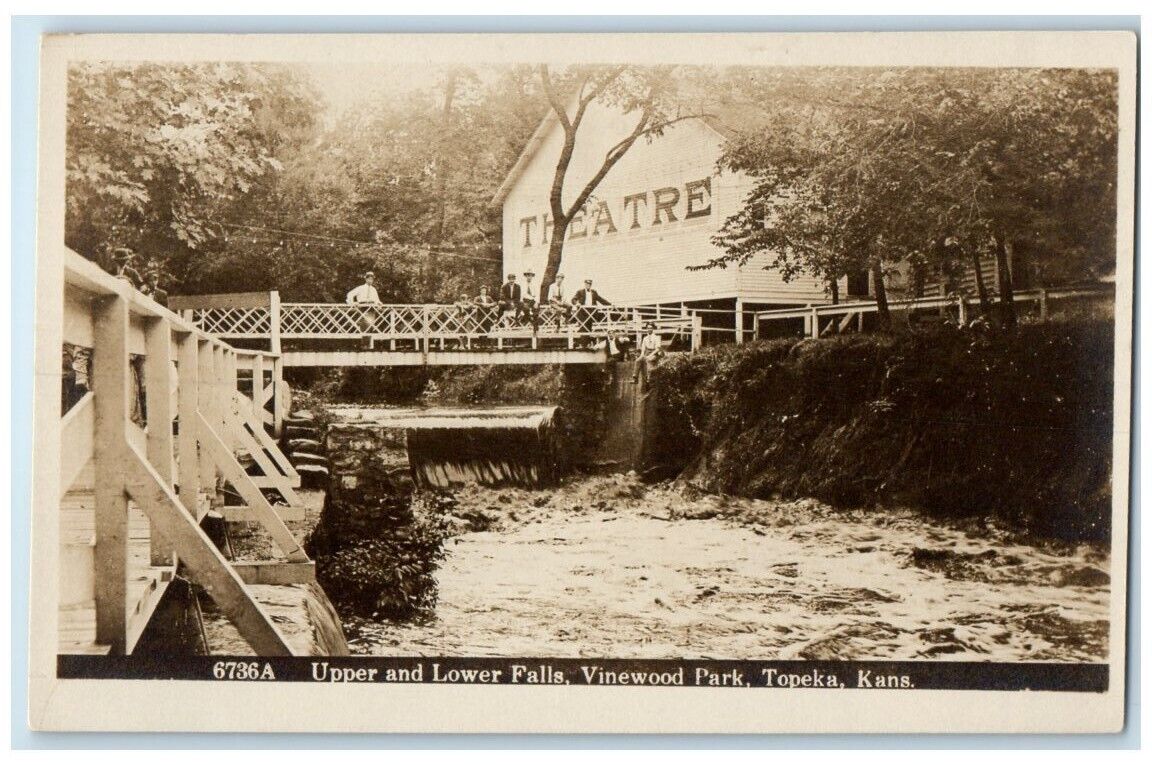 c1910\'s Upper & Lower Falls Theatre Vinewood Park Topeka KS RPPC Photo Postcard