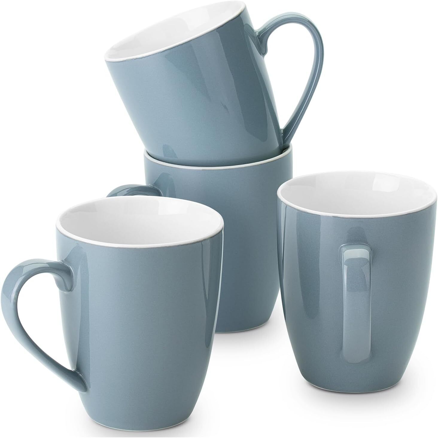 BTaT- Coffee Mugs, Set of 4, 16oz, Fine Bone China Porcelain, 16 oz, Gray 
