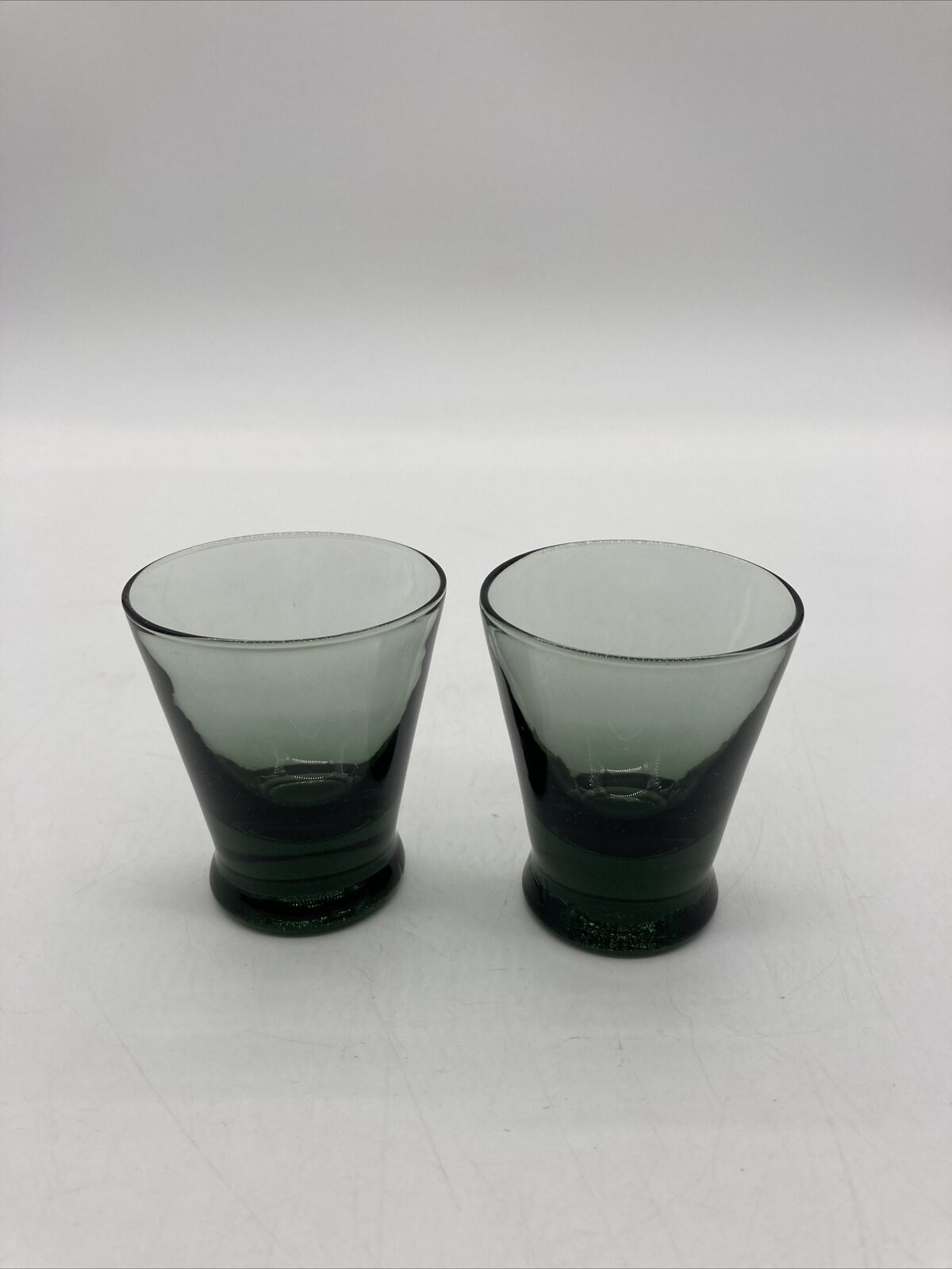 Vintage 2 Green Colored  Glass Shot Glass Liquor Barware