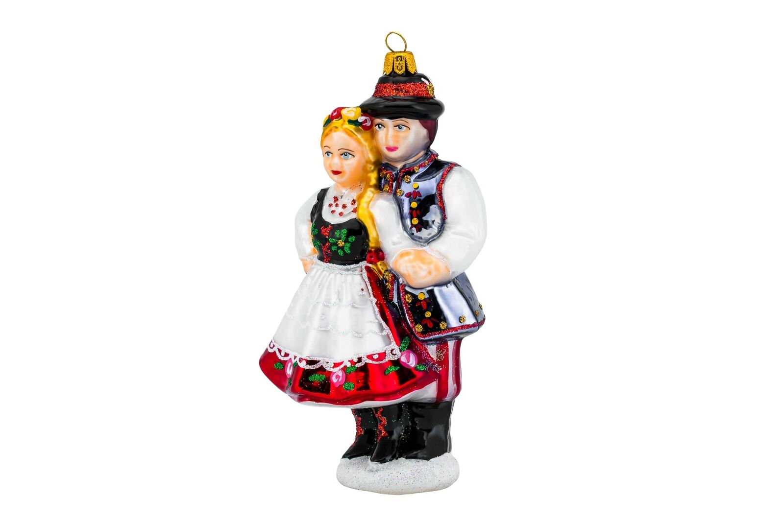 Polish Gallery Christmas Tree Ornament Classic Folk Dancing Couple Blown Glass