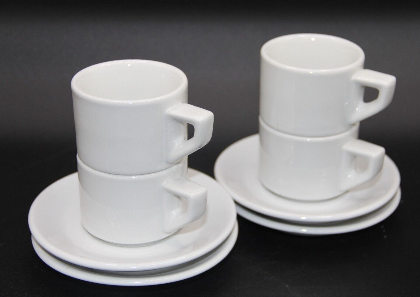 ACF Espresso Demitasse Coffee Cups & Saucers White Porcelain Set Of 4 White
