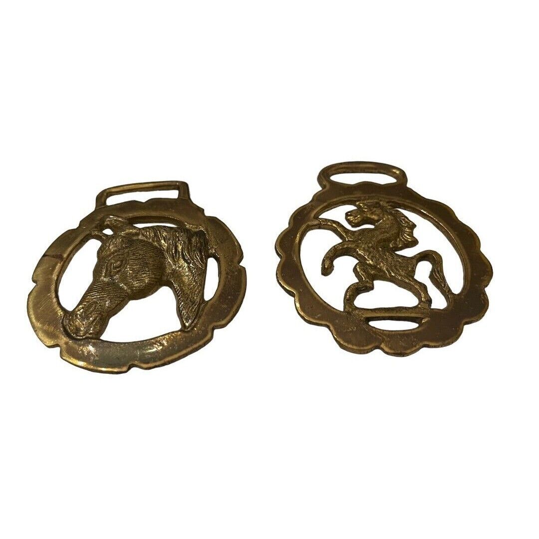 Set of 2 Vintage Brass Saddle Harness Bridle Medallions 3\