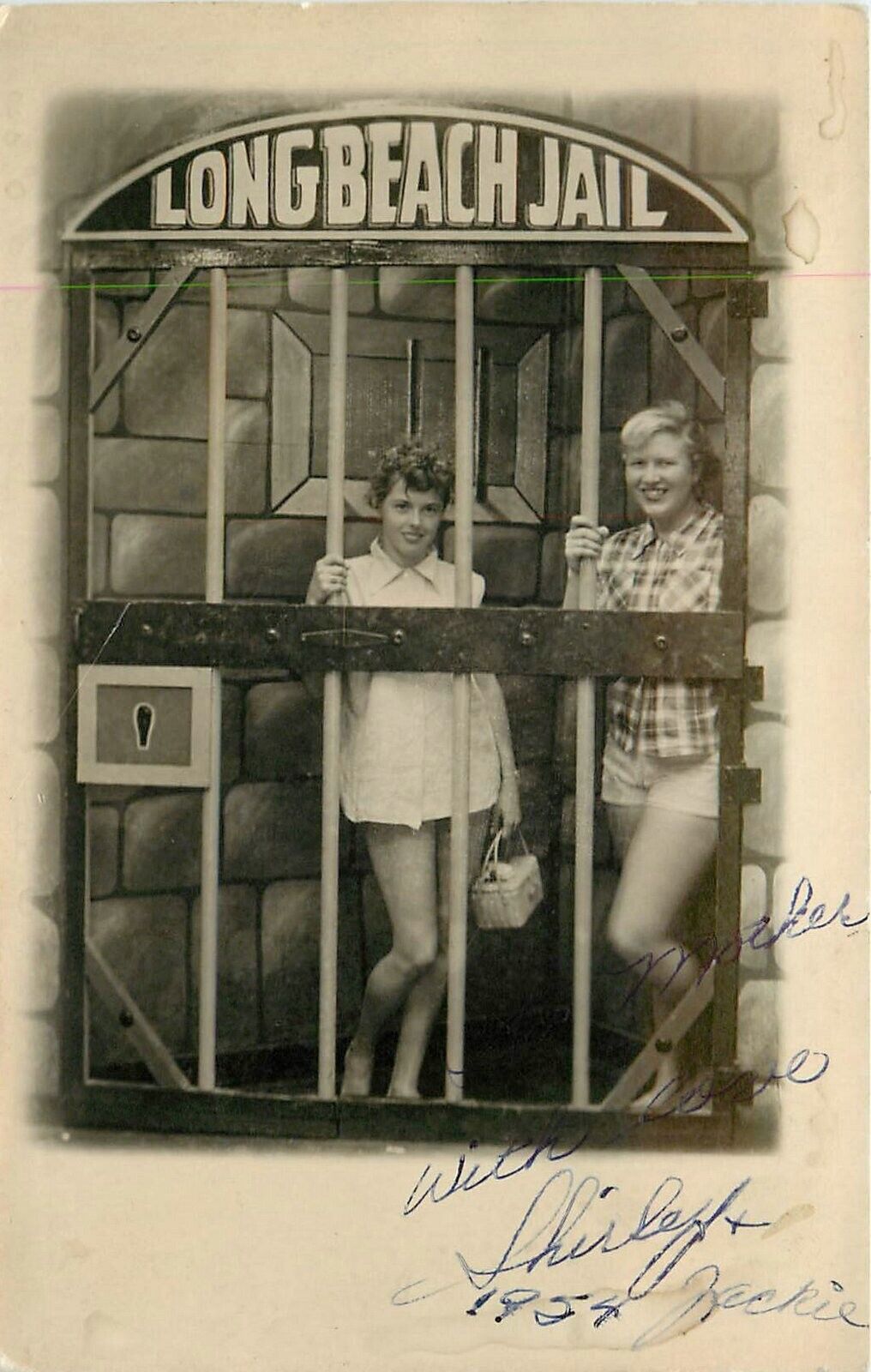 Postcard RPPC 1954 California Long Beach Studio Jailbird girls CA24-2007