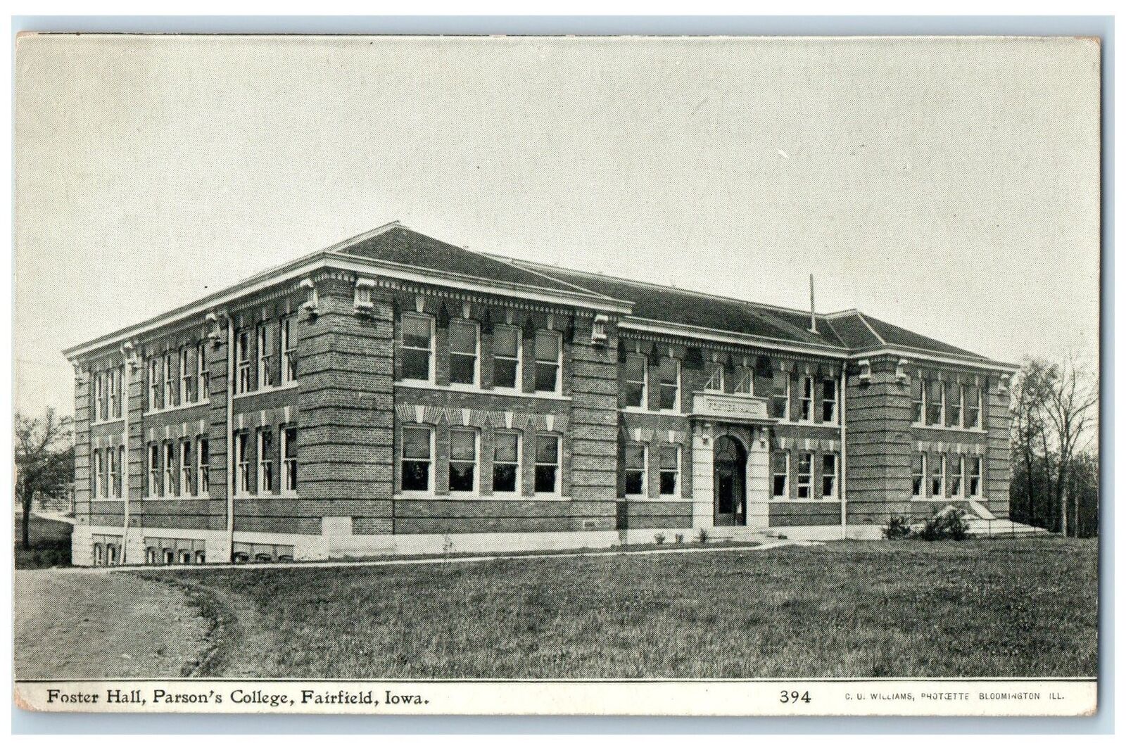 c1920's Foster Hall Parson's College Building Entrance Fairfield Iowa Postcard