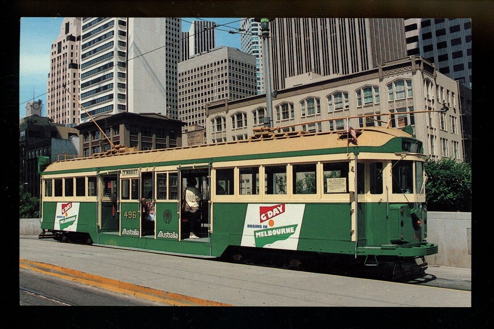 Train Railroad postcard Historic Trolley San Francisco Melbourne Australia 
