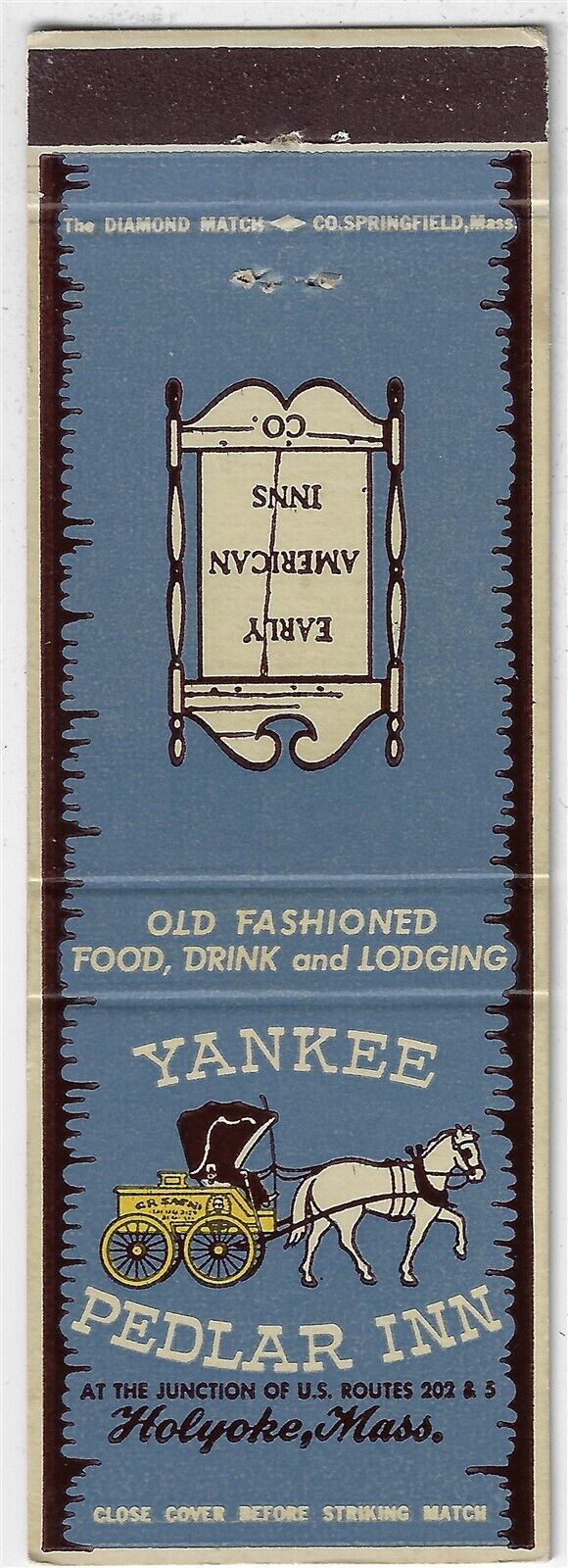 Yankee Pedlar Inn Holyoke Mass. Date 1951-60 FS Empty Matchcover