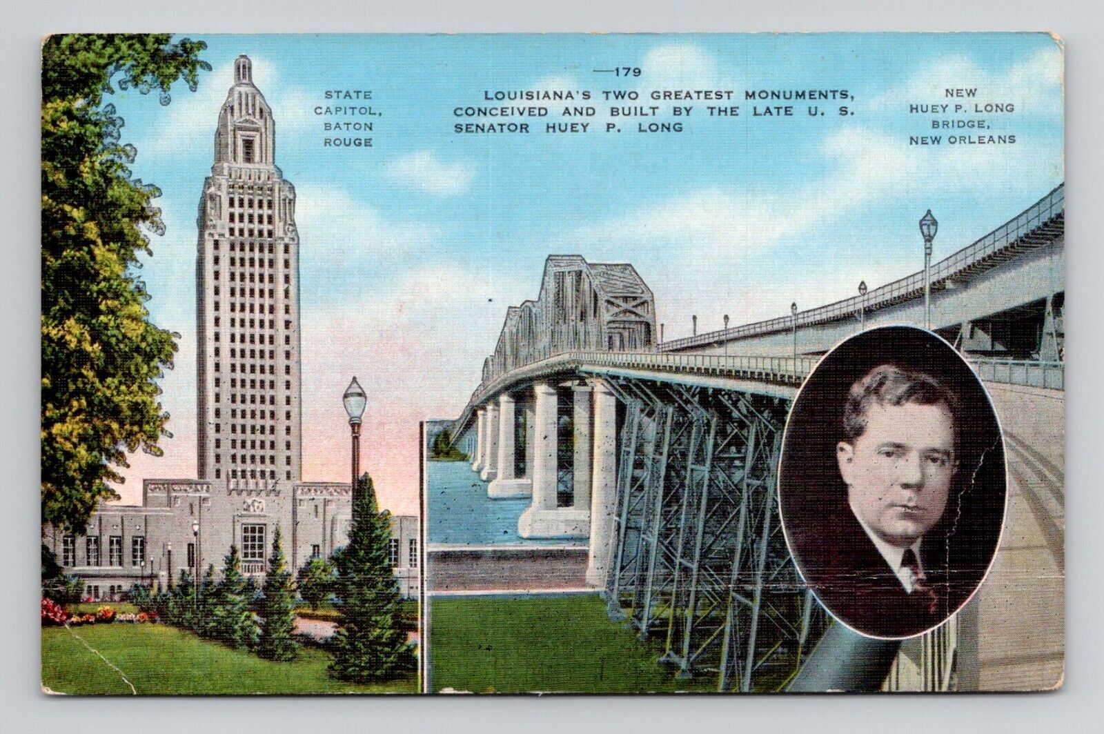 Postcard Huey Long Bridge New Orleans Louisiana LA, Vintage Linen O14