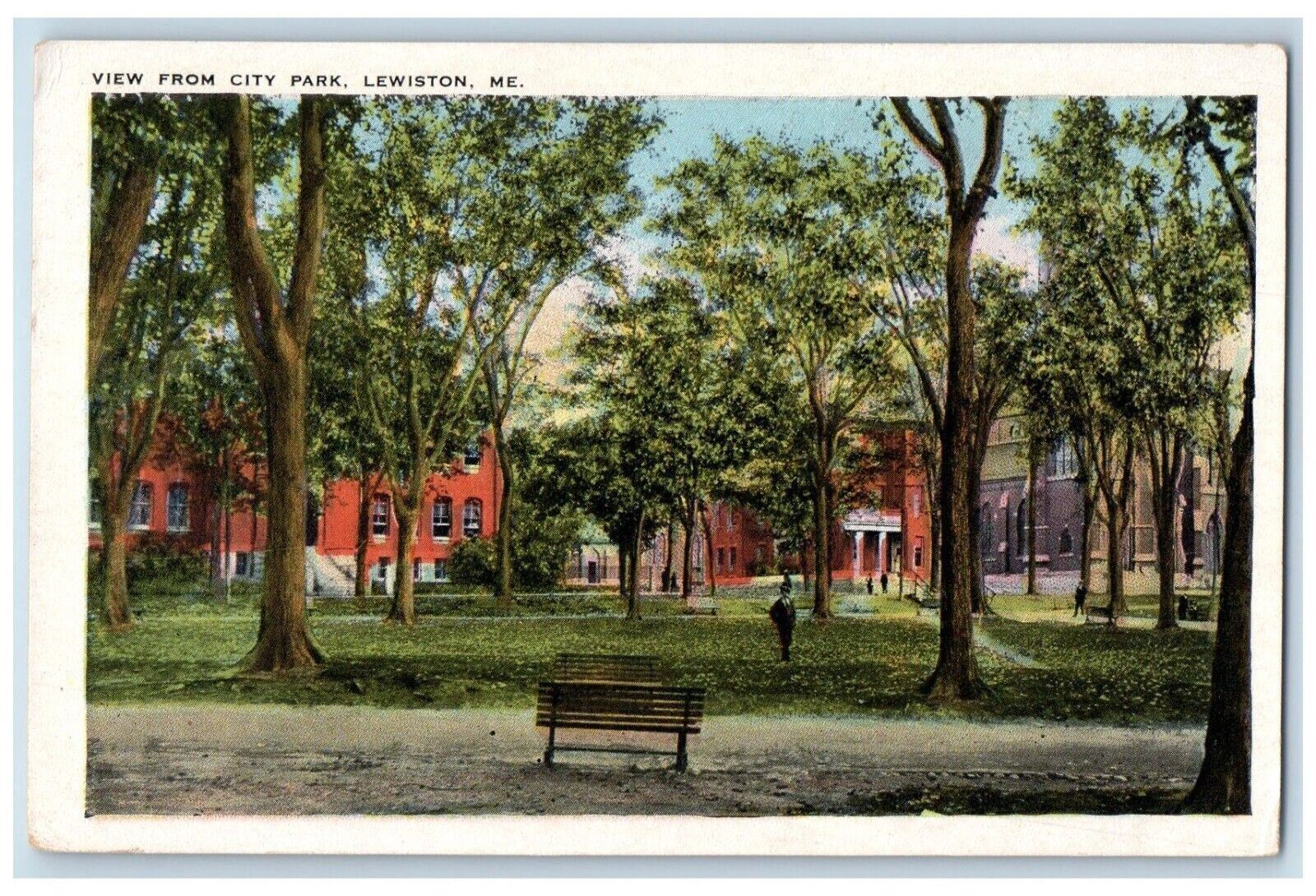 c1920\'s View From City Park Bench Lewiston Maine ME Unposted Vintage Postcard