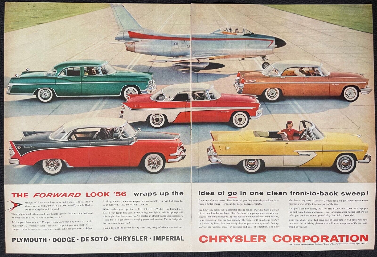 1955 Chrysler Corporation Cars Autos Double Page Color Vintage Print Ad-CRC-1