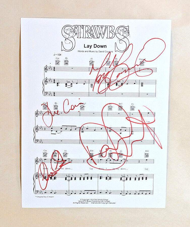 THE STRAWBS signed 8.5x11 SHEET MUSIC page LAY DOWN COA
