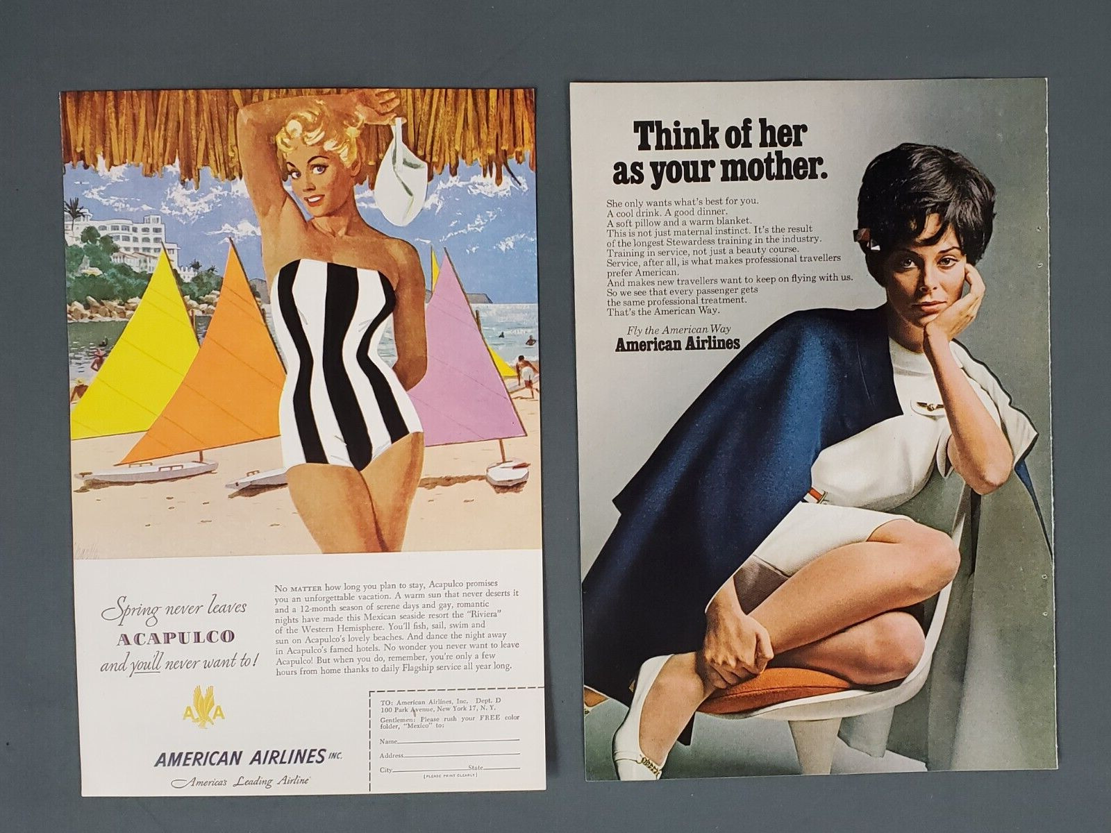 American Airlines America\'s Leading Airline Vintage Print Ads Lot of 2 Acapulco
