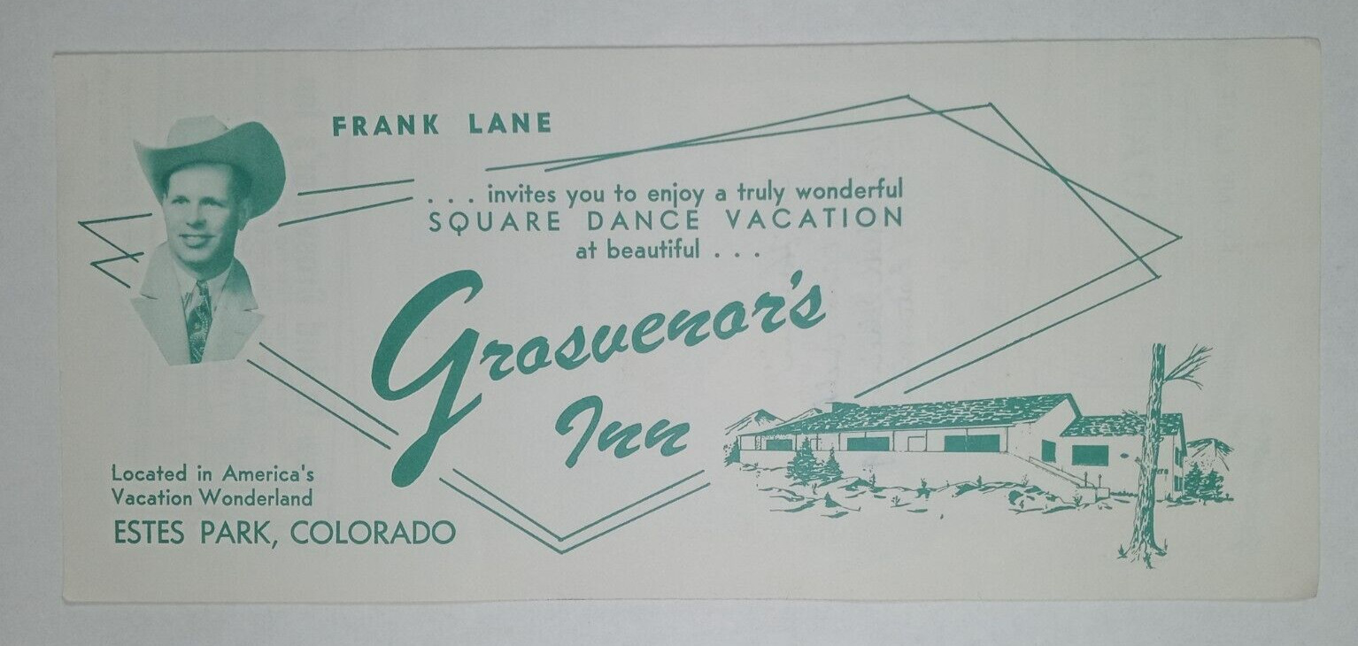 1950s Estes Park Colorado GROSVENOR INN Square Dancing Vtg Tourist Pamphlet
