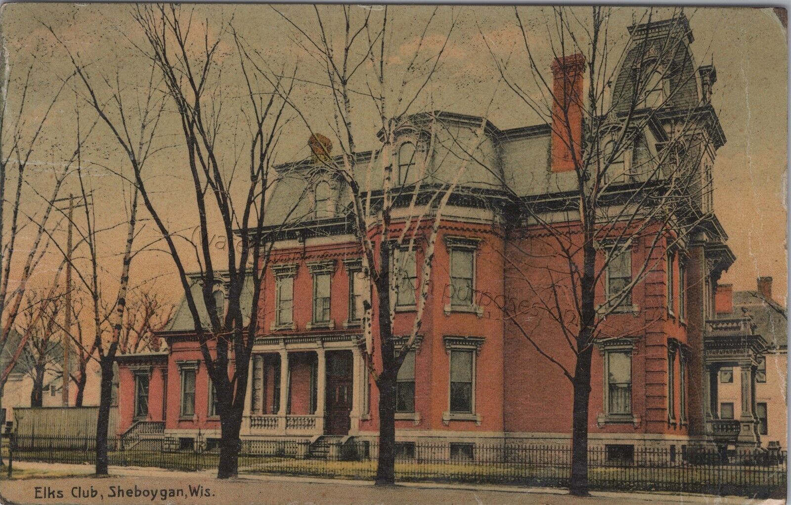Sheboygan, WI: 1911 BPOE Elk\'s Club - Vintage Wisconsin Postcard