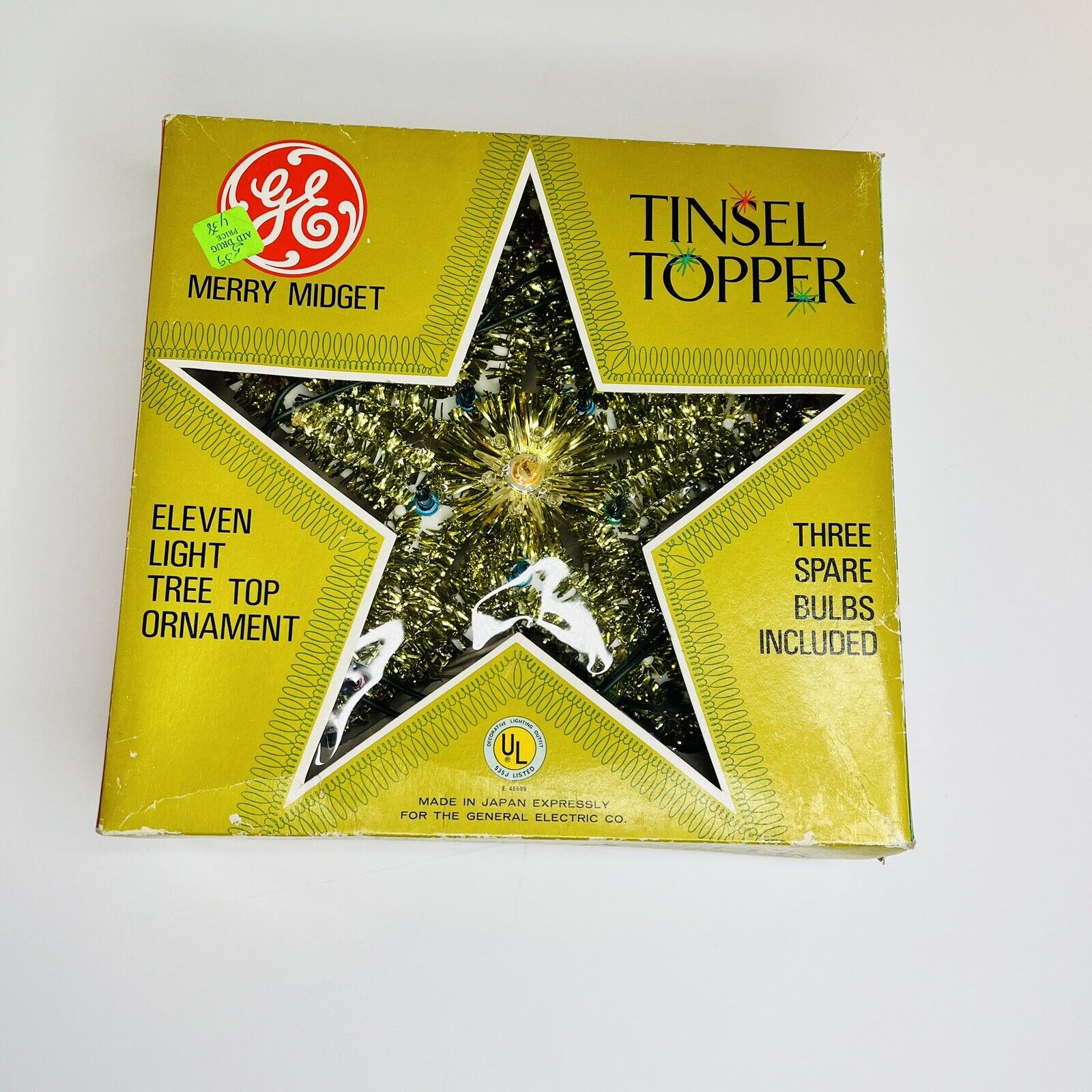 Vtg Christmas Star Tree Topper  Merry Midget Tinsel Topper Lights Work w/ Box 