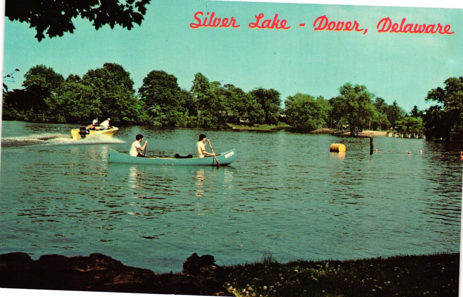 Canoeing At Silver Lake Dover Delaware Postcard Unposted C1960 1 Mile Long Lake