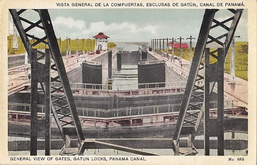 Postcard General View of Gates Gatun Locks Panama Canal
