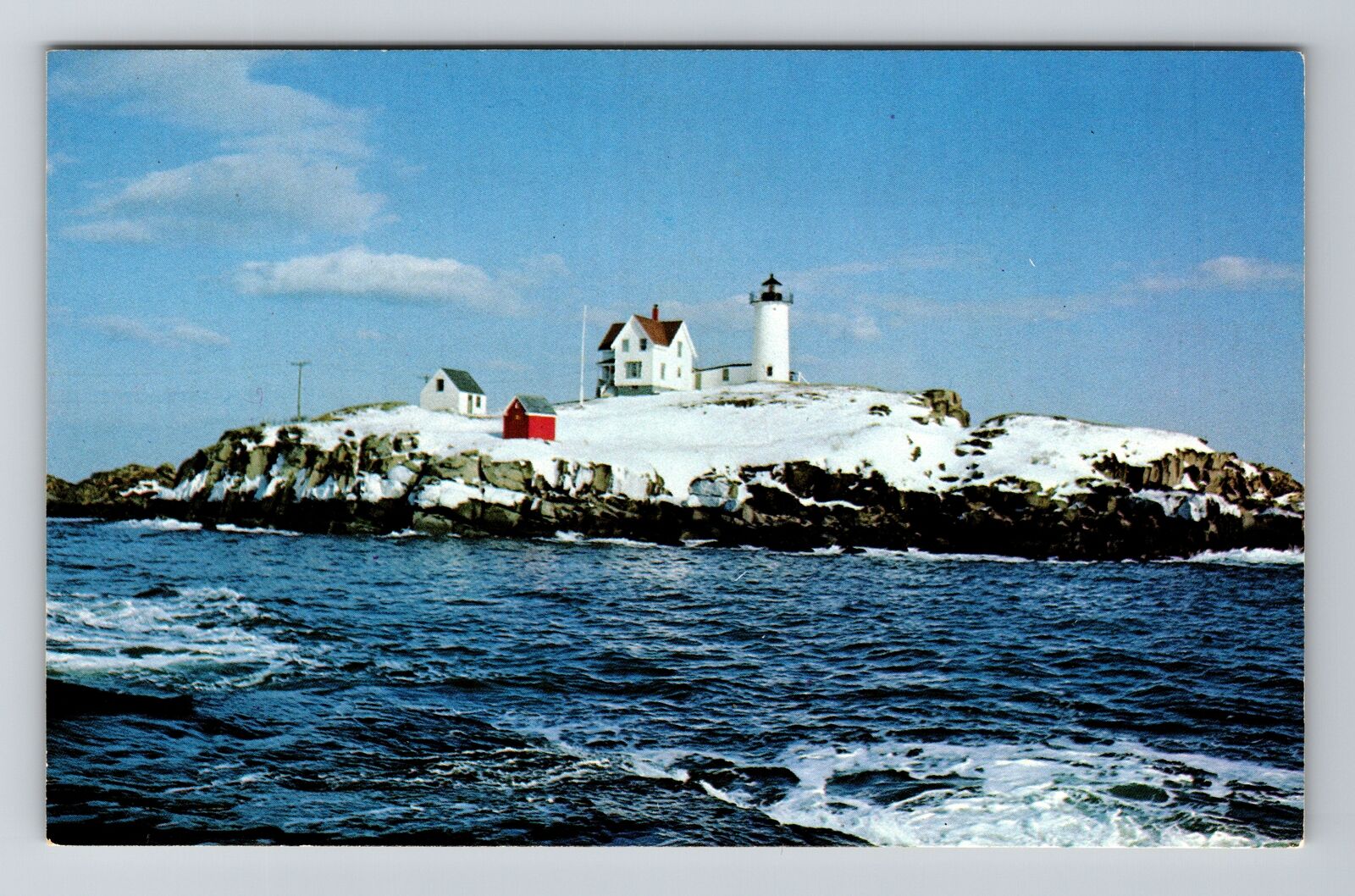 Winter At Nubble Light, Scenic Lighthouse View, Vintage Postcard