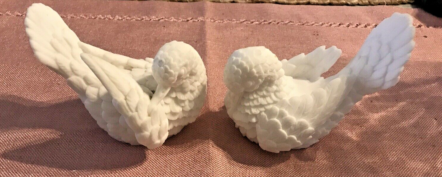 Two White Alabaster Doves - Sculpture By Santini of Italy - Vintage - Love Birds