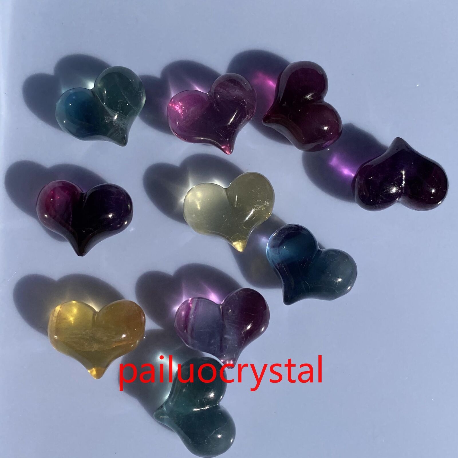 10pc Natural Rainbow Fluorite Mini Heart Quartz Crystals Skull Reiki Healing Gem
